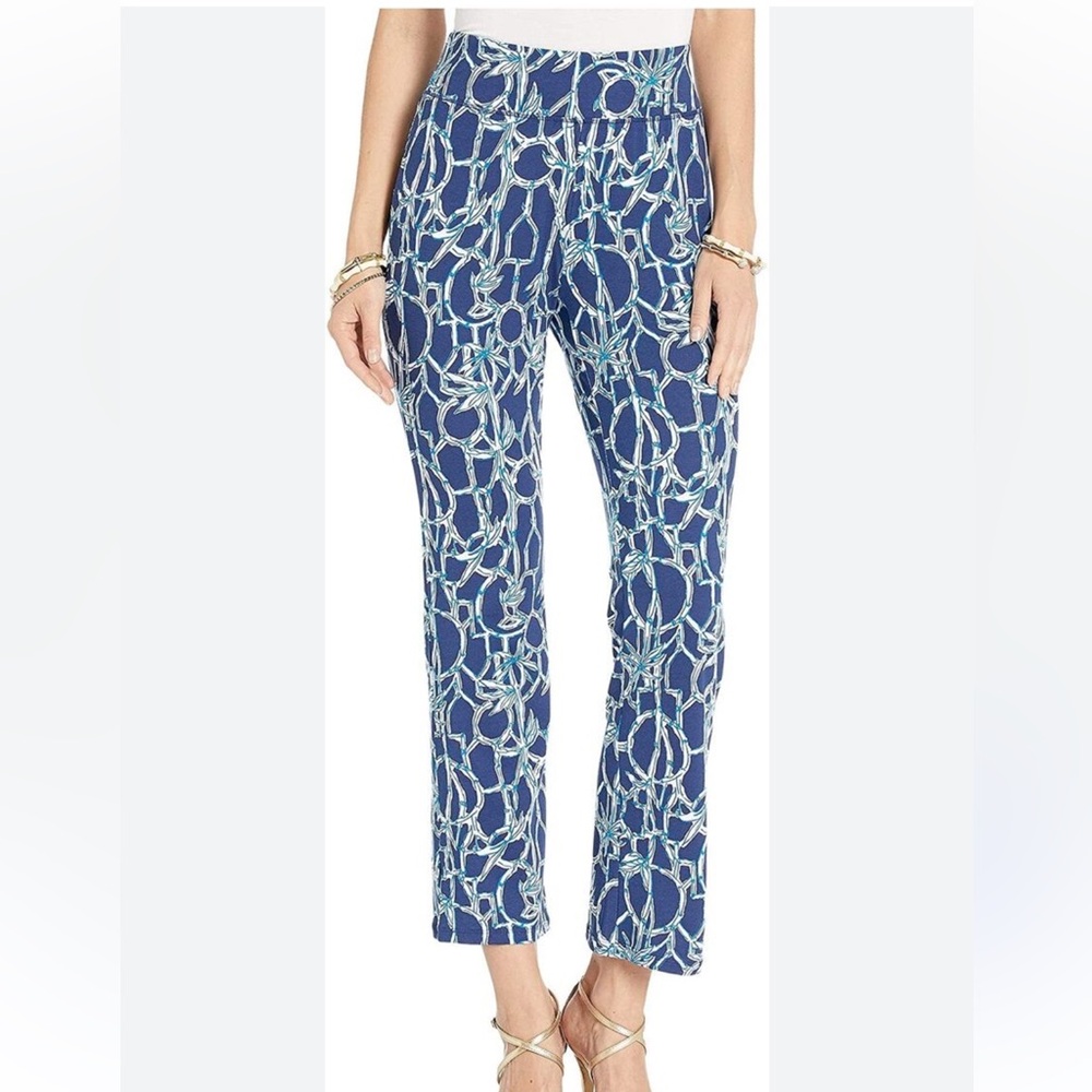 Lilly Pulitzer Loralee Pants in Bamboo High Tide Navy Blue Size Medium - Picture 2 of 7